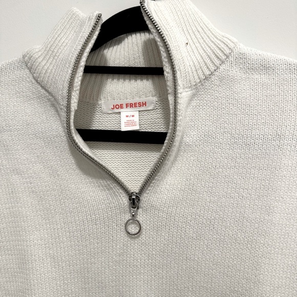 Joe Fresh, quarter-zip, white sweater with navy trim, size M, good condition - Picture 3 of 3
